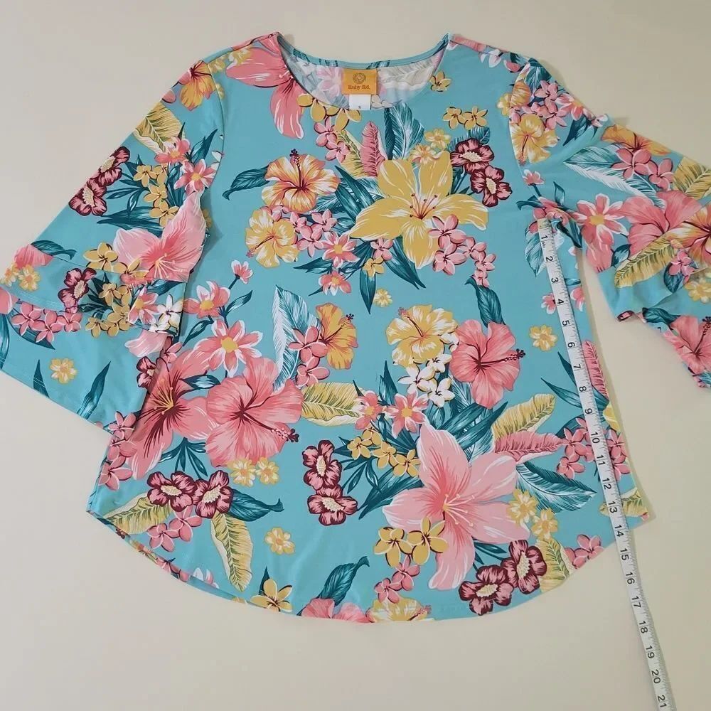 Ruby Rd. Women's Tropicali Floral Ruffled Bell Sleeve Top - Picture 6 of 13